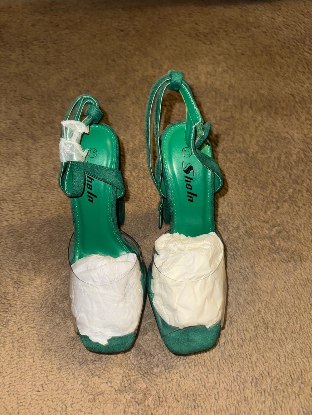 SHEIN Emerald Green Square-Toe Slingback Heels